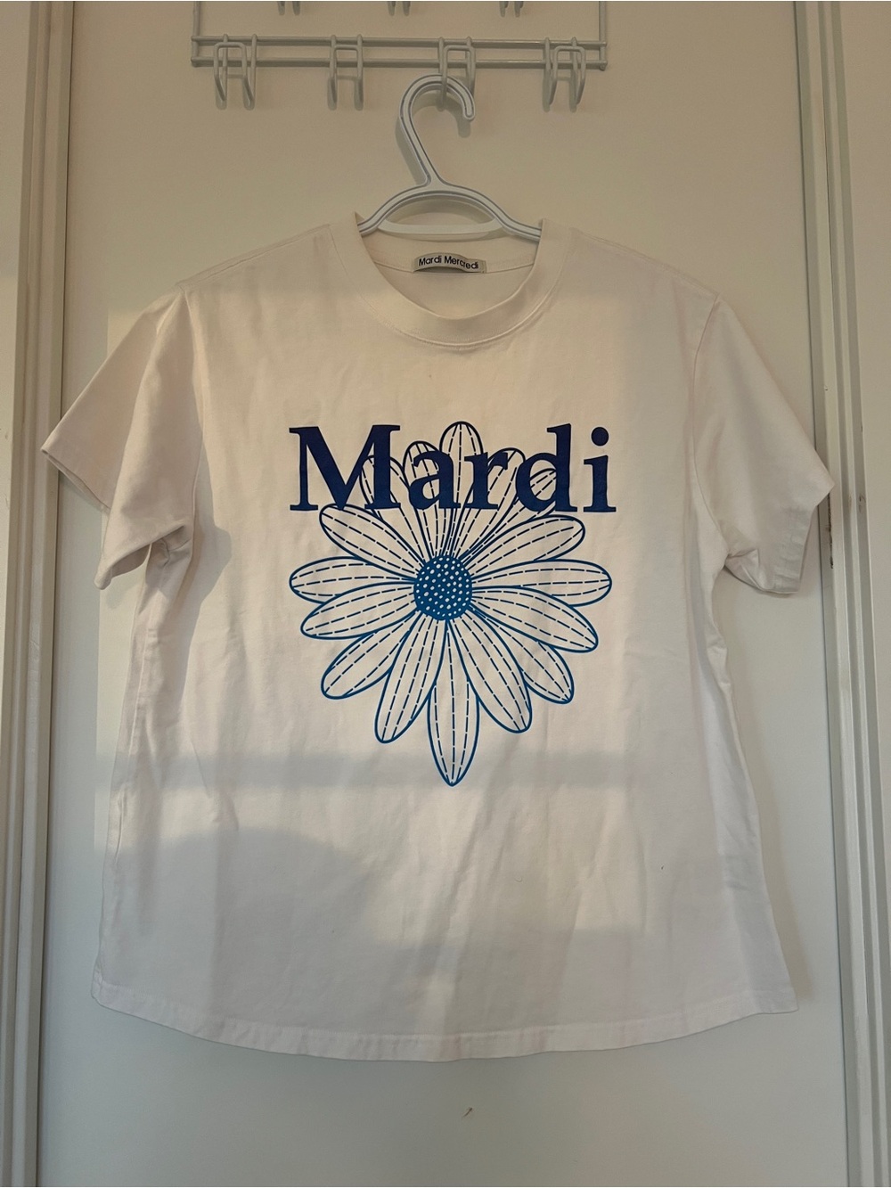 Mardi White Tee with Blue Floral Graphic